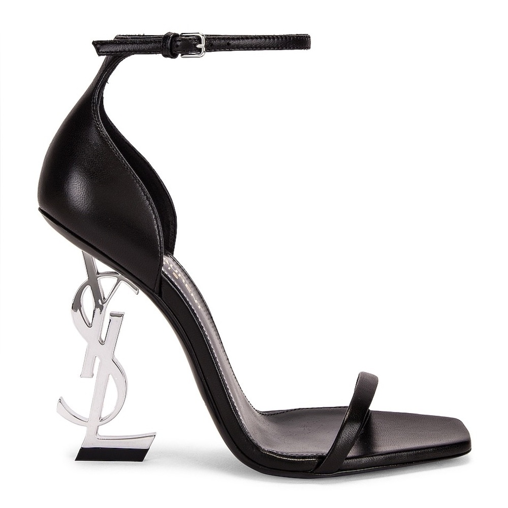Yves Saint Laurent Black Heels with Silver Logo
